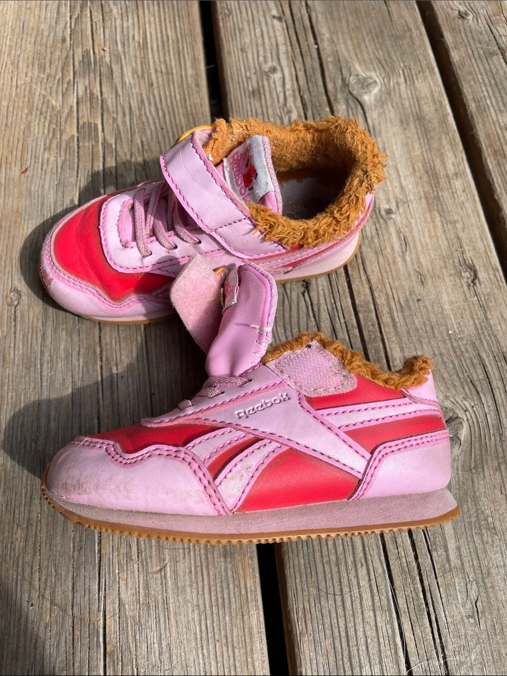 REEBOK x PEPPA PIG 5T Pink and Red Velcro Elastic Easy-On Sneakers Baby Toddler